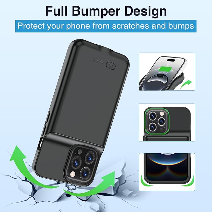 BOPPS Charging Case for iPhone 16 Pro 【Support Carplay】 Slim 8500mAh Portable Charger Case 360°Protection Rechargeable Extended Battery case for iPhone 16 Pro-6.3 Inch (Black)