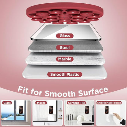 Magnetic Suction Cup Phone Mount with MagSafe, Silicone Hands-Free Grip Holder for iPhone Case and Android, Mirror Shower Phone Stand for Makeup FaceTime Gym Kitchen Bathroom, Deep Red