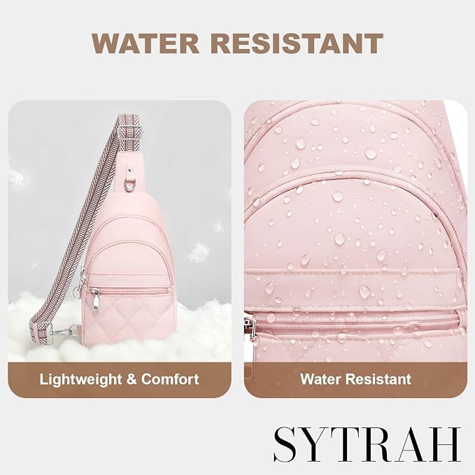 SYTRAH Sling Bag for Women, Anti-Theft RFID Crossbody Bag Nylon Sling Purse for Travel, Puffy Small backpack for Daily Hiking Sports Pink