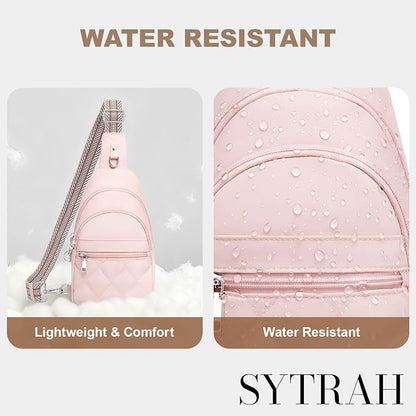 SYTRAH Sling Bag for Women, Anti-Theft RFID Crossbody Bag Nylon Sling Purse for Travel, Puffy Small backpack for Daily Hiking Sports Pink