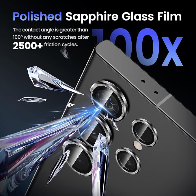 Tensea (3+2PCS for Samsung Galaxy S24 Ultra 5G Camera Lens Protector, 9H Tempered Glass Camera Cover Screen Protector Metal Individual Ring for S24 Ultra 5G 2024 [Installation Tray][Case Friendly]