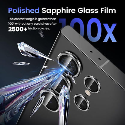 Tensea (3+2PCS for Samsung Galaxy S24 Ultra 5G Camera Lens Protector, 9H Tempered Glass Camera Cover Screen Protector Metal Individual Ring for S24 Ultra 5G 2024 [Installation Tray][Case Friendly]