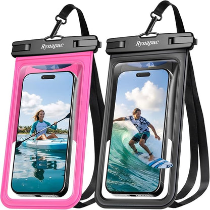 Rynapac Waterproof Phone Pouch - 2 Pack, IPX8 Waterproof Phone Case with Lanyard for iPhone 17 16 15 Pro Max, Cell Phone Dry Bag for Beach Vacation Travel Cruise Essentials, Touch Screen, Up to 8.5"