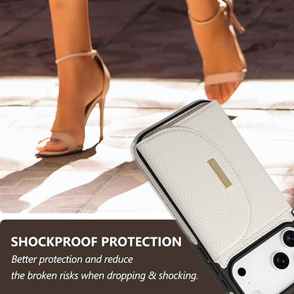 Keallce Wallet Case for iPhone 17 Pro Max 6.9'', Flip Case with RFID Blocking Card Holder Slots Kickstand, PU Leather Protective Folio Cover for Women, Beige