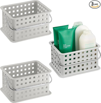 iDesign Plastic Handle-Portable Shower Caddy-Set of 3-Light Gray Basket