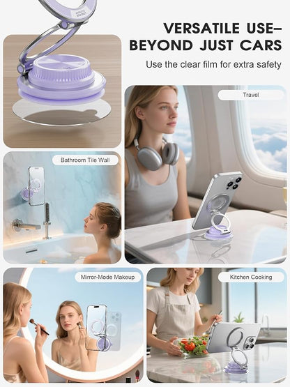 Ultra-Thin Vacuum Magnetic Car Phone Holder for MagSafe[108+LBS Strongest Suction & 3000gf Strongest Magnetic],360°Adjustable Suction Cup Phone Mount for Car,Gym,Mirror,Men Women-Purple