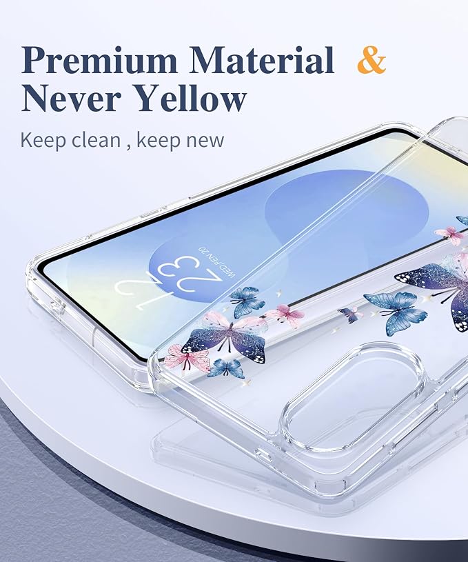 GVIEWIN for Samsung Galaxy S25 Edge Case, Clear Floral Shockproof Protective Women Phone Case, Non-Yellowing, Screen&Camera Lens Protector for Galaxy S25 Edge 6.7",Colorful Butterfly