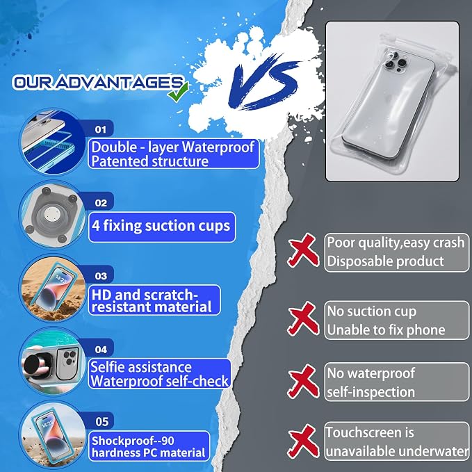 Waterproof Phone Pouch 7.5'',Cruise Essentials IPX8 Waterproof Floating Phone Case/Bag with Lanyard for Snorkeling with Unterwater Touch/Photo for iPhone 17/16/15/14 Pro Max Samsung Galaxy S25 Ultra