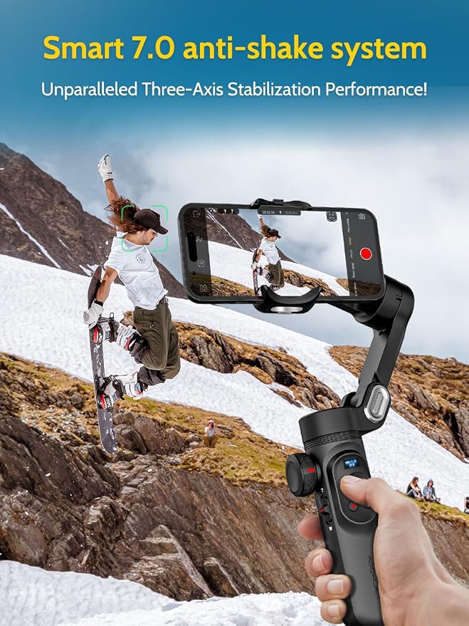 AOCHUAN Gimbal Stabilizer for iPhone Gimbal with Wireless Charging Smartphone for iPhone 15 Pro Max/Android Foldable 3-Axis Handheld Phone Stabilizer for Video Recording Face Tracking-Smart X Pro