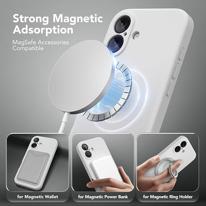 Magnetic for iPhone 16 Plus Case, Compatible with MagSafe, [Full Camera Protection][Screen Protector] Silicone Shockproof Protective Phone Case for iPhone 16 Plus 6.7", White