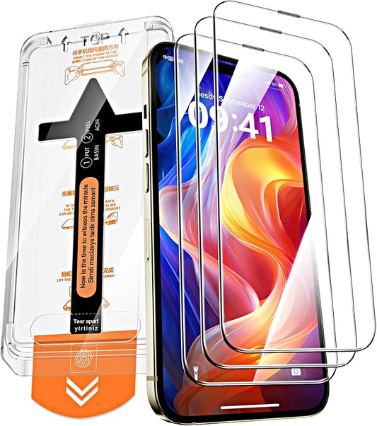 3 Pack Screen Protector for iPhone 14 Pro Max 6.7 Inch, Auto Dust Removal, 9H Hardness, Anti-Fingerprint, HD Clear Tempered Glas with Auto Alignment Kit