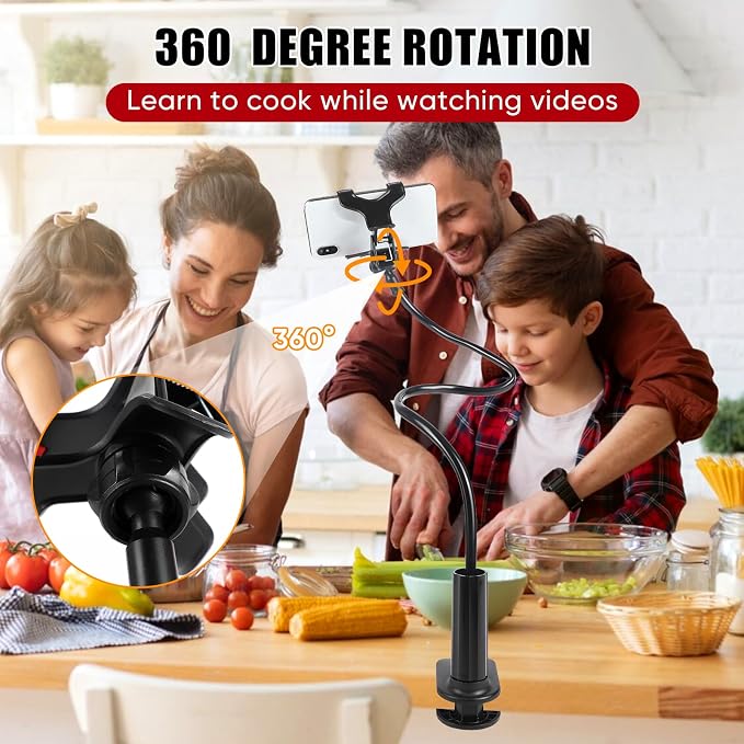 Gooseneck Cell Phone Holder, Universal Lazy Bracket, Mobile Phone Clip Stand, 360 Degree Rotation Flexible Long Arm Phone Mount for Desk, Bedroom, Office, Mobile Cell Phone Stand for 4.0-7.0''