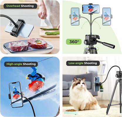 Aureday Phone Tripod, 82" Tripod for iPhone with Flexible Gooseneck, Wireless Remote and Phone Holder, Extendable Cell Phone&Camera Tripod Stand for Selfies/Video Recording/Live Streaming/Vlogging