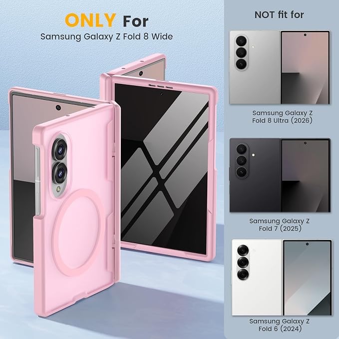 Caka Magnetic for Samsung Galaxy Z Fold 8 Case with Hinge Protection Pink | Compatible with MagSafe, Built-in Outer Screen Protector, Hinge Guard, Translucent Matte Back, 360° Hybrid Drop Defense