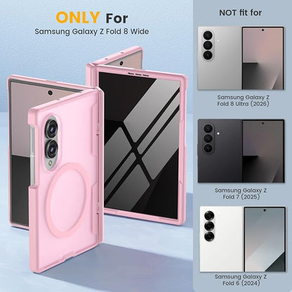 Caka Magnetic for Samsung Galaxy Z Fold 8 Case with Hinge Protection Pink | Compatible with MagSafe, Built-in Outer Screen Protector, Hinge Guard, Translucent Matte Back, 360° Hybrid Drop Defense
