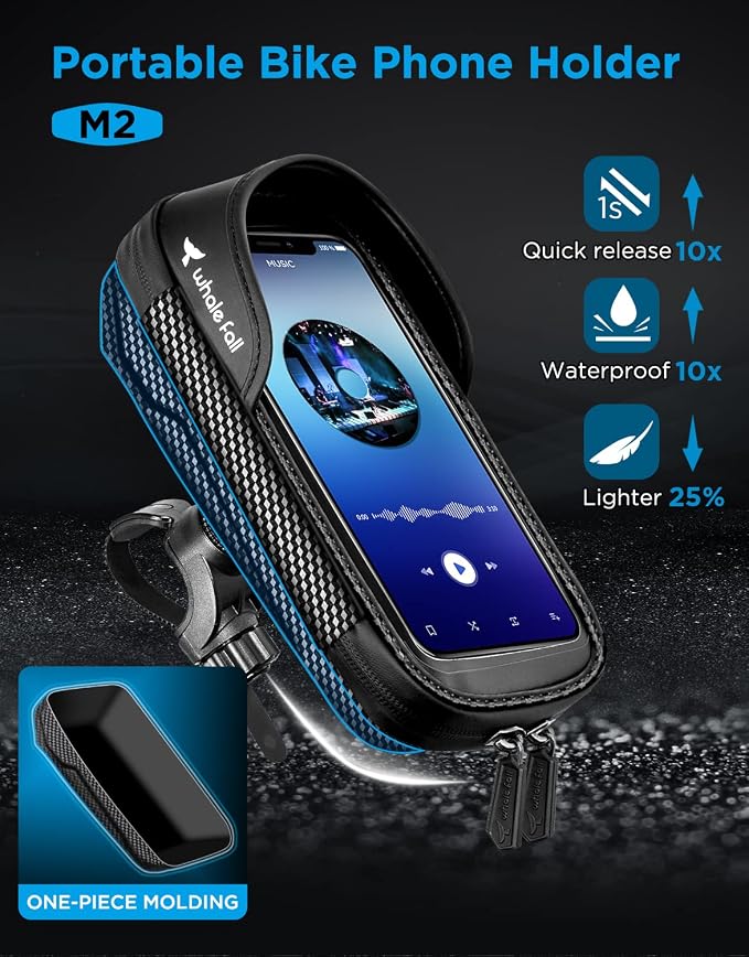 whale falll Bike Handlebar Bag Waterproof, Quick Release Phone Holder Mount with Touchscreen, Stable Shockproof Storage for Daily Commutes & Long Rides, Great Gift for Cyclists, Fits Phones up to 7"