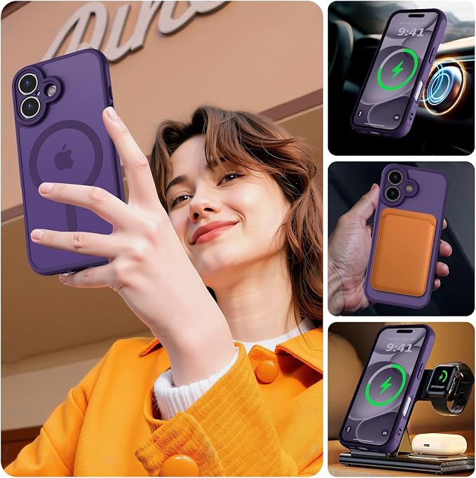 MOCCA Magnetic for iPhone 17 Case, (Compatible with Magsafe) (16FT Military Grade Protection) Full Camera Protection Anti-Fingerprint Slim Translucent Matte Phone Cover 6.3",Deep Purple