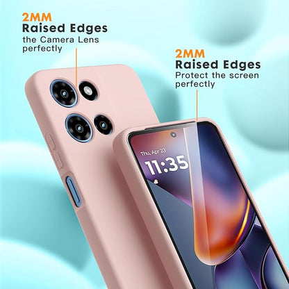 for Motorola Moto G 2025 Case, 2 Pack Tempered Glass Screen Protectors, Soft TPU Liquid Silicone Shockproof Gel Case-Pink