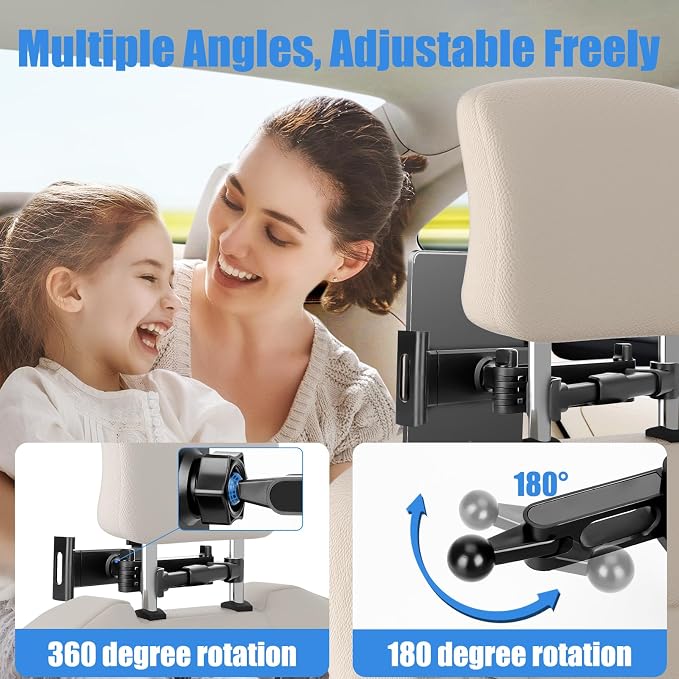 2 Pack Tablet Holder for Car, Ipad Headrest Mount for 6-13'' ipad/Phone Car Tablet Holder with 360° Adjustable Rotation,Essential for Road Travel, Black