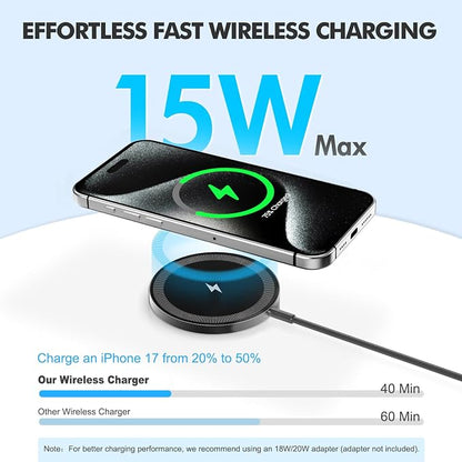 3Pack Magnetic Wireless Charging Pad: 15W Fast Qi Wireless Charger for iPhone 17 16e 16 15 14 13 12 Series & AirPods 4 3 2 Pro 3 - Strong Magnet Dual Ports Slim Portable for Travel Home Office