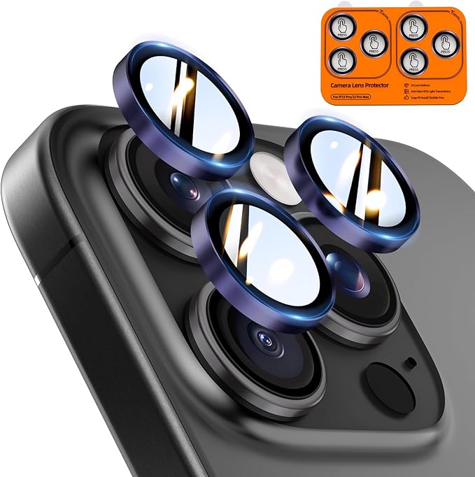 TOCOL for iPhone 15 Pro Max Camera Lens Protector/iPhone 15 Pro Camera Lens Protector Tempered Glass HD Individual Scratch Resistant Cover Accessories Case Friendly 2 Pack（Purple）