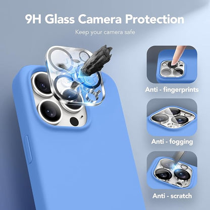 GONEZ for iPhone 15 Pro Max Case Silicone, Compatible with Magsafe, Camera Protector + Screen Protector, Soft Anti-Scratch Microfiber Lining, Liquid Silicone Shockproof Phone Cover, Sky Blue