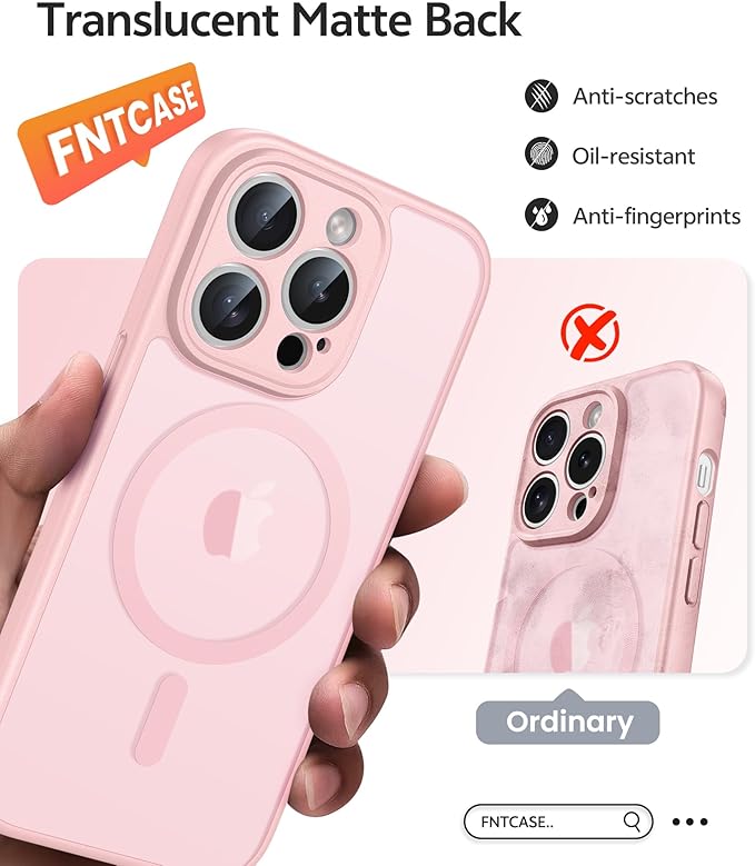 FNTCASE for iPhone 13 Pro Max Case: [Compatible with Magsafe] Translucent Matte Magnetic Cases [Full Camera Protection] Military Grade Shockproof Protective Phone Cover - Light Pink