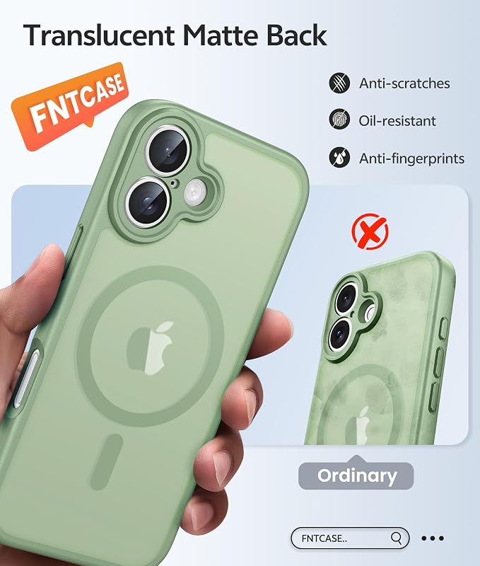 FNTCASE for iPhone 16 Plus Case: [Compatible with Magsafe] Integrated Silicone Phone Cases with [Full Camera Protection] [Screen Protector] Military Grade Shockproof Protective Cover - Light Moss