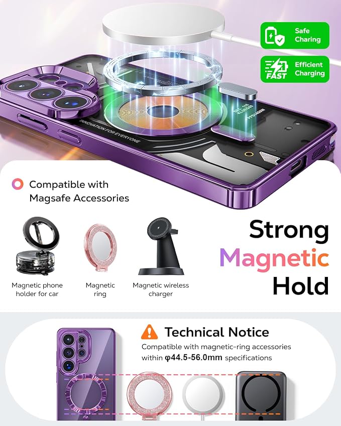 Meifigno Magnetic Case Designed for Samsung Galaxy S26 Ultra 6.9", [Compatible with MagSafe] [Removable Glitter Card & Wrist Strap], Surround Lens Protection Case for Galaxy S26 Ultra, Cobalt Violet