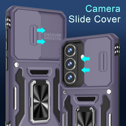 DEERLAMN Case for Samsung Galaxy S26 6.3-Inch with Slide Camera Cover+Screen Protector(1 Pack), Rotated Ring Kickstand Military Grade Shockproof Protective Cover-Deep Purple