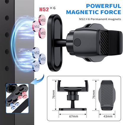 Magnetic Phone Holder for Gym - 360° Adjustable Magnet Phone Mount for Workout Recording, Compatible with iPhone 16/15/14/13/12, Android and Smartphone