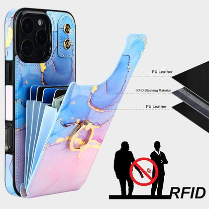 HAOPINSH for iPhone 16 Pro Max Wallet Case with Card Holder, 360°Rotation Ring Kickstand, Pink Blue Marble Pattern, RFID Blocking Leather for Girls Women, Double Buttons Protective Cover 6.9"