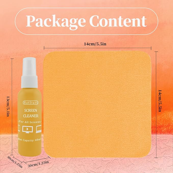4-Pack Eye Glass Lens Screen Cleaning Kit - Safe for All Screens Including Laptop, Computer, PC, Monitor, Phone, iPhone, Tablet, iPad Smart TV, Car Display and Eyeglasses - Orange