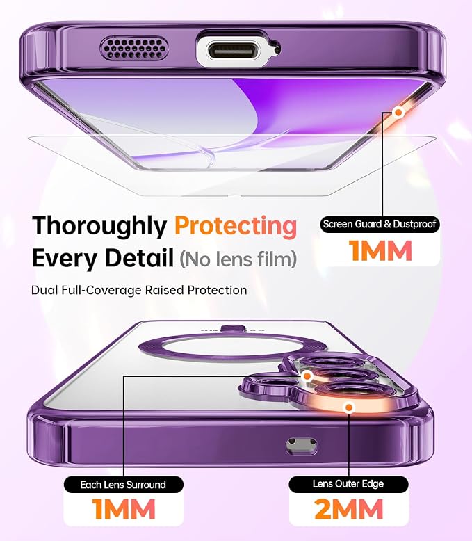 Meifigno Case Designed for Samsung Galaxy S25 6.2 inch, [Compatible with MagSafe] [2X HD Screen Protectors] [Glitter Card & Wrist Strap] Surround Lens Protection Case for Samsung Galaxy S25, Purple