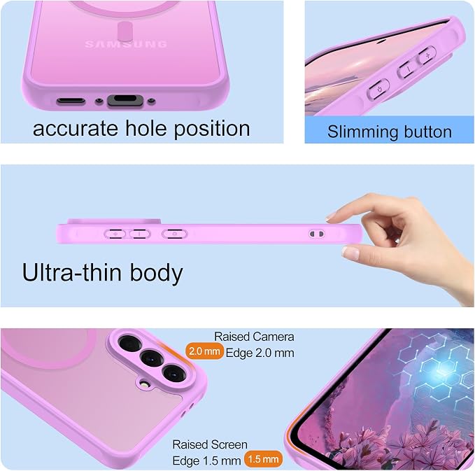 Compatible for Samsung Galaxy A56 5G Phone Case: A56 Case [Mag-Safe Fit] with 2PC Tempered Glass Screen Protector,Matte Translucent Soft-Touch Skin/Full Body Protection for Cell Phone A 56 Cover,Pink