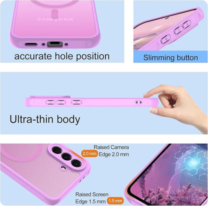 Compatible for Samsung Galaxy A56 5G Phone Case: A56 Case [Mag-Safe Fit] with 2PC Tempered Glass Screen Protector,Matte Translucent Soft-Touch Skin/Full Body Protection for Cell Phone A 56 Cover,Pink