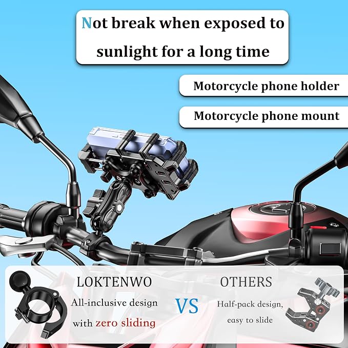 LOKTENWO Motorcycle Phone Mount with Vibration Dampener & Secure Lock, [Size Adjustable] [Larger & Thicker Phones Friendly ] Handlebar Cellphone Holder for ATV Scooter for 5.7''-8.5'' Smartphone