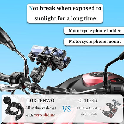 LOKTENWO Motorcycle Phone Mount with Vibration Dampener & Secure Lock, [Size Adjustable] [Larger & Thicker Phones Friendly ] Handlebar Cellphone Holder for ATV Scooter for 5.7''-8.5'' Smartphone