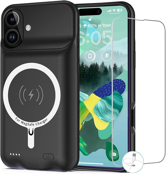 Battery Case for iPhone 16 Plus, [12000mAh] Enhanced Portable Protective Smart Qi Wireless Charger Case Battery Pack with CarPlay Wireless Charging Case Compatible for iPhone 16 Plus (6.7 inch)-Black