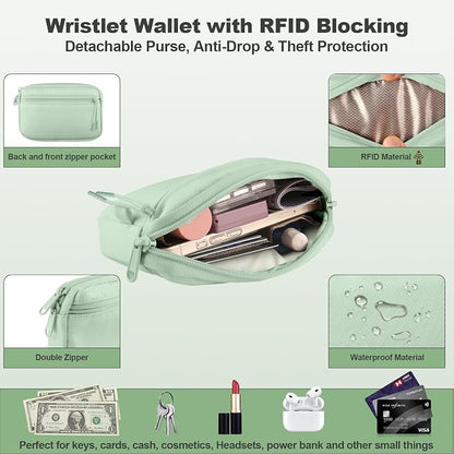 YFWE Clip and Go Strap for Phone with Wallet Crossbody, Adjustable Phone Lanyard with Detachable RFID Wristlet Wallet, Pattern Strap, Green (M)