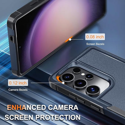 RMOCR Case for Samsung Galaxy S25 Ultra, Full Body Heavy Duty Rugged Shockproof Protective Phone Cover with Lanyard Strap, Tempered Glass Screen Protector and Camera Lens Cover, Navy Blue
