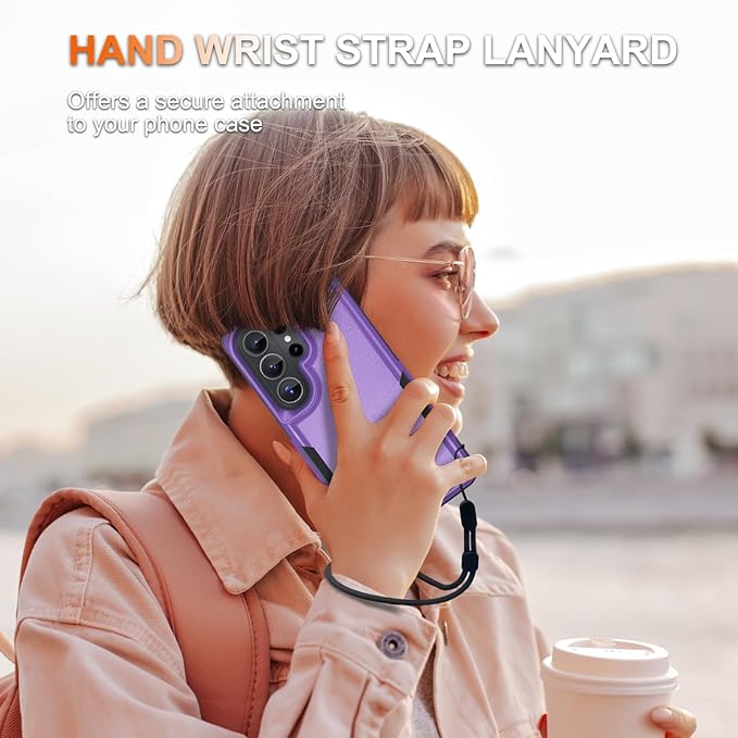 for Samsung Galaxy S26 Ultra Case with Screen Protector+Camera Lens Cover,Military Grade Heavy Duty Shockproof Phone Cover with Wrist Lanyard Strap for Samsung S26Ultra,Lavender