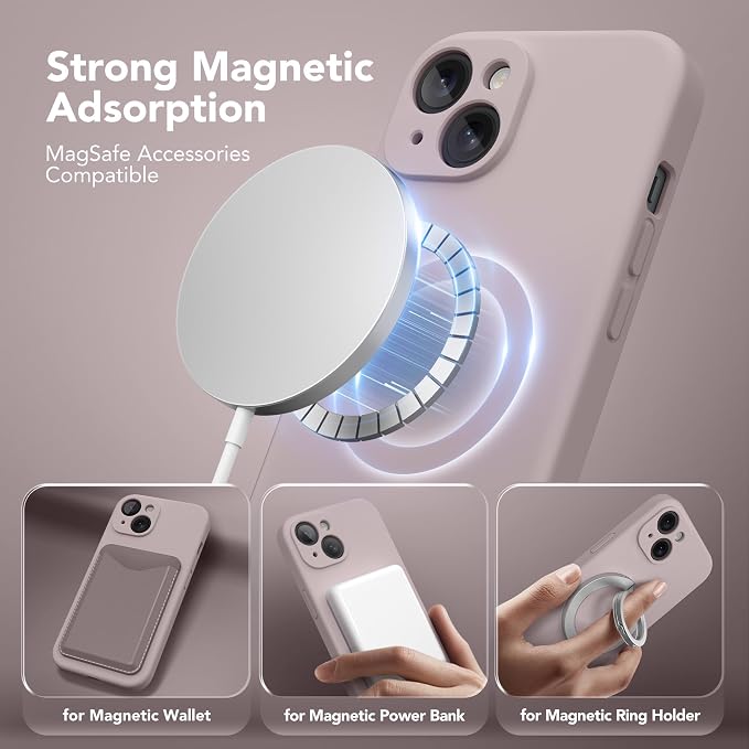 Magnetic for iPhone 13 Case, Compatible with MagSafe, [Full Camera Protection][Screen Protector] Silicone Shockproof Protective Phone Case for iPhone 13 6.1", Hazel