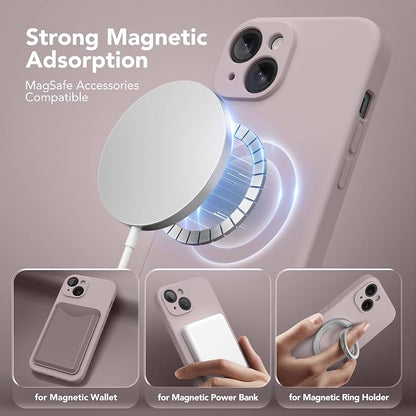 Magnetic for iPhone 13 Case, Compatible with MagSafe, [Full Camera Protection][Screen Protector] Silicone Shockproof Protective Phone Case for iPhone 13 6.1", Hazel