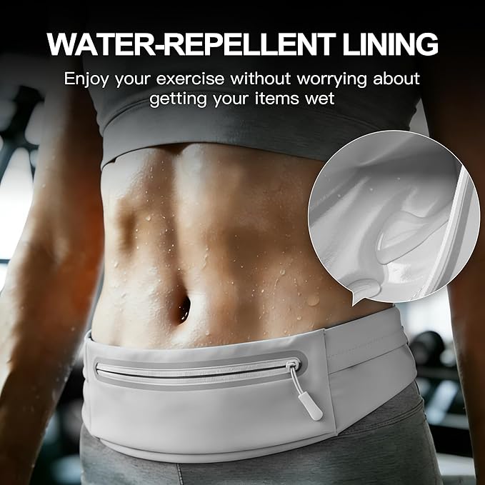 Slim Running Belt for Men Women - No-Bounce Phone Holder Waist Pack, Runners Fanny Pack with Sweat-Proof Pocket ，Travel Money Pouch for Gym/Hiking/Cycling (Light Gary)