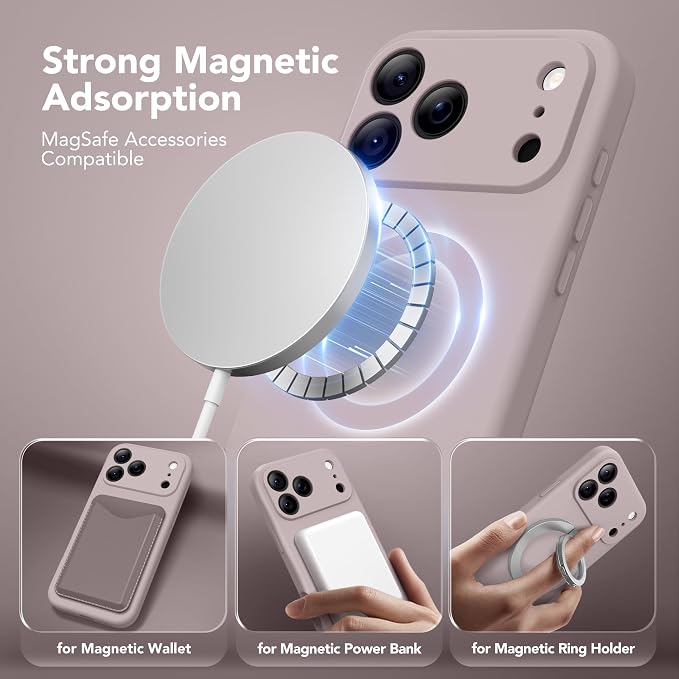 Magnetic for iPhone 17 Pro Case, Compatible with MagSafe, [Full Camera Protection][Screen Protector] Silicone Shockproof Protective Phone Case for iPhone 17 Pro 6.3", Hazel