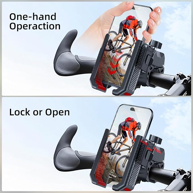 Bike Phone Mount Holder, Motorcycle Phone Mount Handlebar Clamp-Quick Lock - 360°Rotation,Electric Scooter, Mountain Bicycle Phone Clip Fit for Smartphones from 4.5-7 inches, Red 89001B