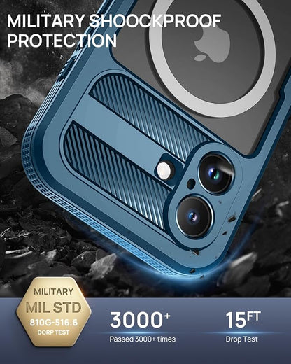 Lanhiem Magnetic for iPhone 16 Case, IP68 Waterproof Dustproof Case, [Compatible with Magsafe] [Built-in Screen Protector] Full Body Heavy Duty Rugged Phone Cover 6.1 inch, Blue/Clear
