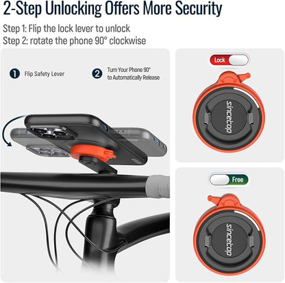 sincetop Bike Phone Mount,Mountain Bicycle Stem Cap Phone Holder,Universal Aluminum Handlebar Phone Clamp,MTB Road Bike Cycling Mobile Phone Clip,Quick Attach/Release-Orange【Series C-1st Gen】