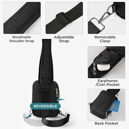 BROADREAM Mini Crossbody Sling Bag, Small Chest Bags Dual Pocket with Zipper Lock, RFID Blocking & Water Resistant Women Men